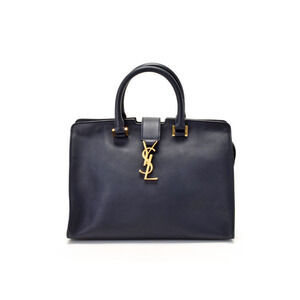 Saint Laurent Monogram Cabas Leather Bag Navy Blue Strap